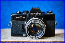 Vintage BLACK Minolta SRT-101 Camera, 50mm ROKKOR-PF lens Film tested & Working