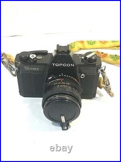 Vintage Black Topcon Unirex Tokyo Kogaku SLR Camera 50 135 35mm 3 Lens Set Flash