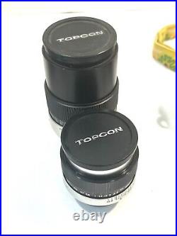 Vintage Black Topcon Unirex Tokyo Kogaku SLR Camera 50 135 35mm 3 Lens Set Flash