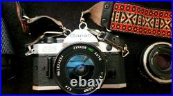 Vintage CANON AE-1 35MM Camera w 3 Lenses Flash + Strap + Covers Uses Film