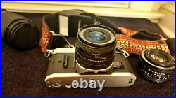 Vintage CANON AE-1 35MM Camera w 3 Lenses Flash + Strap + Covers Uses Film