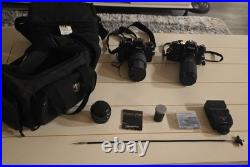 Vintage Camera Lot 2 Cameras, 3 Lens, 1 Flash, 2 Bags ++ RICOH KR-5 Super & KR-P