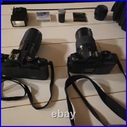 Vintage Camera Lot 2 Cameras, 3 Lens, 1 Flash, 2 Bags ++ RICOH KR-5 Super & KR-P