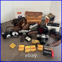 Vintage Camera Lot Equipment Minolta Konica Kodak Lenses Film Cases And More