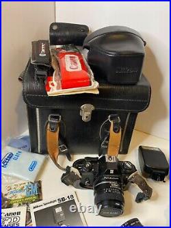 Vintage Camera Lot with Lens, Case, Flash and Strap Nikon, Canon, & Vivitar