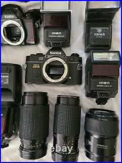Vintage Camera Photography Lenses Flash KONICA MINOLTA lot