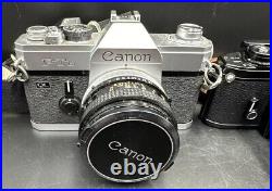 Vintage Camera lot 2 Canon FTb QL 1 Nikon EM Cameras Lenses Untested Sold As Is