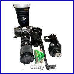 Vintage Canon AE-1 35mm SLR Camera Bundle 3 Lens, Flash, Film, Handle, Unvested