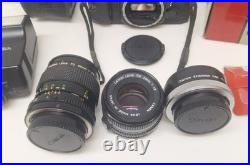 Vintage Canon AE-1 35mm SLR Camera Bundle 50mm Lenses 188A Flash Extension Tube