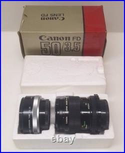 Vintage Canon AE-1 35mm SLR Camera Bundle 50mm Lenses 188A Flash Extension Tube