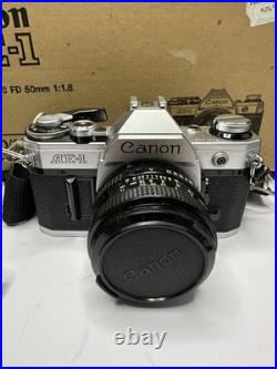 Vintage Canon AE-1 35mm SLR Camera FD 50mm f/1.8 Speedlite 155A Vivitar 70-150
