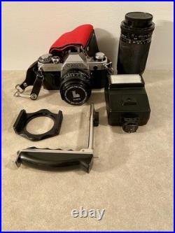 Vintage Canon AE-1 35mm SLR Camera, Telephoto Lens, Flash, Camera Grip, Cases