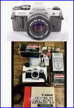 Vintage Canon AE-1 35mm SLR Film Camera with 2 Lens, Flash WithOriginal Box