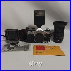 Vintage Canon AE-1 35mm SLR Film Camera with2 Lenses 135mm 1 2.8 & 28mm 1 2.8 Sc
