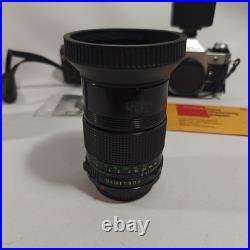 Vintage Canon AE-1 35mm SLR Film Camera with2 Lenses 135mm 1 2.8 & 28mm 1 2.8 Sc