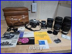 Vintage Canon AE-1 Program 35mm Film Camera Bundle Soligor Lens Bag UNTESTED
