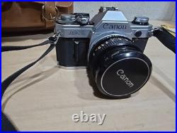 Vintage Canon AE-1 Program 35mm Film Camera Bundle Soligor Lens Bag UNTESTED