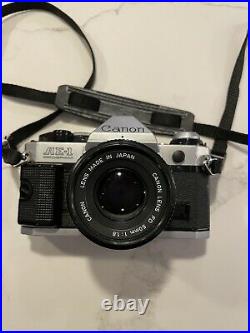 Vintage Canon AE-1 Program 35mm Film Manual Camera with 50mm F1.8 Lens case inc