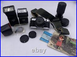 Vintage Canon AE-1 Program 35mm SLR Camera with2 Lens 2 Flashes Manual Extras