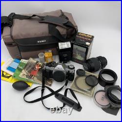 Vintage Canon AE-1 Program 35mm SLR Camera with2 Lens Flash Extras Film Docs Extra