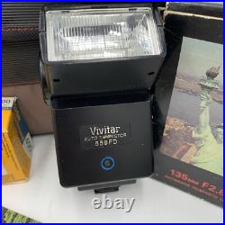 Vintage Canon AE-1 Program 35mm SLR Camera with2 Lens Flash Extras Film Docs Extra