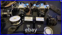 Vintage Canon AE-1 Program & AE-1 35mm SLR Film Camera Bundle 4 Lens 2 Flash Bag