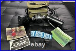Vintage Canon AE-1 Program Camera With Lenses Manual Carrying Case Untested