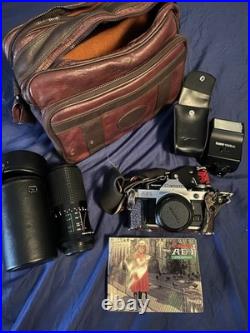 Vintage Canon AE-1 Program Film Camera Lot with Lenses and Accessories Untested