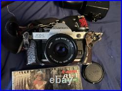 Vintage Canon AE-1 Program Film Camera Lot with Lenses and Accessories Untested