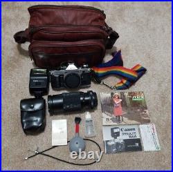 Vintage Canon AE-1 Program SLR Film Camera with Lens, 166A Flash, Manuals & MORE