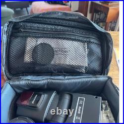 Vintage Canon AV-1 SLR 28mm Camera, Marco Lens, 2 Flashes And Samsonite Bag
