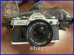 Vintage Canon Camera AE-1 SLR 35 mm Single Lens Reflex w Flash Bag Case Japan