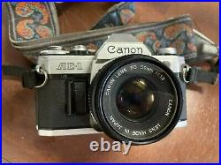 Vintage Canon Camera AE-1 SLR 35 mm Single Lens Reflex w Flash Bag Case Japan