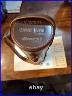 Vintage Canon Camera Co. Japan 100mm f3.5 Lens Og Leather Case Cap & Paperwork