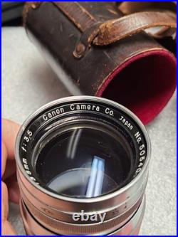 Vintage Canon Camera Lens 135mm f3.5 Original Caps And Viewfinder + Case