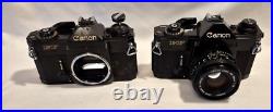Vintage Canon EF black body 35mm SLR camera with 50mm 1.8 FD lens, extra body