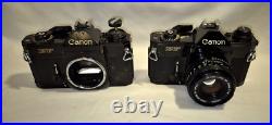 Vintage Canon EF black body 35mm SLR camera with 50mm 1.8 FD lens, extra body