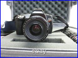 Vintage Canon Eos Rebel 35mm Camera With Strap, Flash Attachment, And Zoom Lens