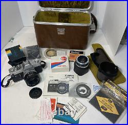 Vintage Canon Lot Ftb QL Camera & Lenses Bundle Accessories Case Strap Flash +++
