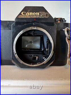 Vintage Canon T50 35mm SLR Film Camera with 2 Lenses and Flash Untested