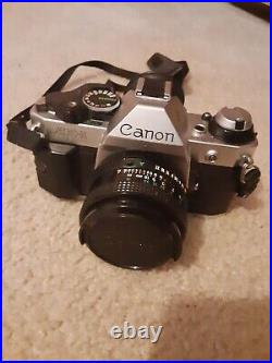 Vintage Canon ae-1 program 35mm film camera Chrome with 55mm lens Tested Works