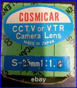 Vintage Cosmicar CCTV or VTR Television Camera Lens 50mm 11.8 Made in Japan