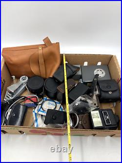 Vintage Estate Lot of Camera Accessories Leica Agfa Lenses Flash Mounts Meters