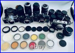 Vintage Film Camera Lot Canon, Pentax, Petri, Nikon, 12 Lenses + Accessories