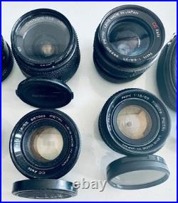 Vintage Film Camera Lot Canon, Pentax, Petri, Nikon, 12 Lenses + Accessories