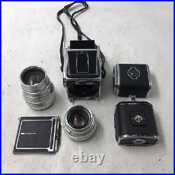 Vintage Hasselblad 500 C/M Camera Kit Lot With Extra Lenses And Backs Untested