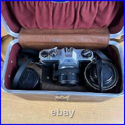 Vintage Honeywell Pentax Spotmatic 2 Camera, 3 Lenses and Case. Untested