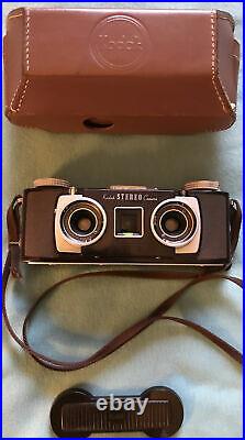 Vintage KODAK STEREO CAMERA Lens Cover, Leather Case CLEAN