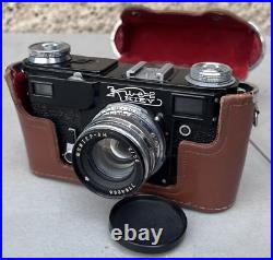 Vintage Kiev 35mm Film Camera & 2/50 Lens with Leather Case Soviet Contax