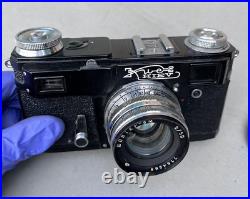 Vintage Kiev 35mm Film Camera & 2/50 Lens with Leather Case Soviet Contax